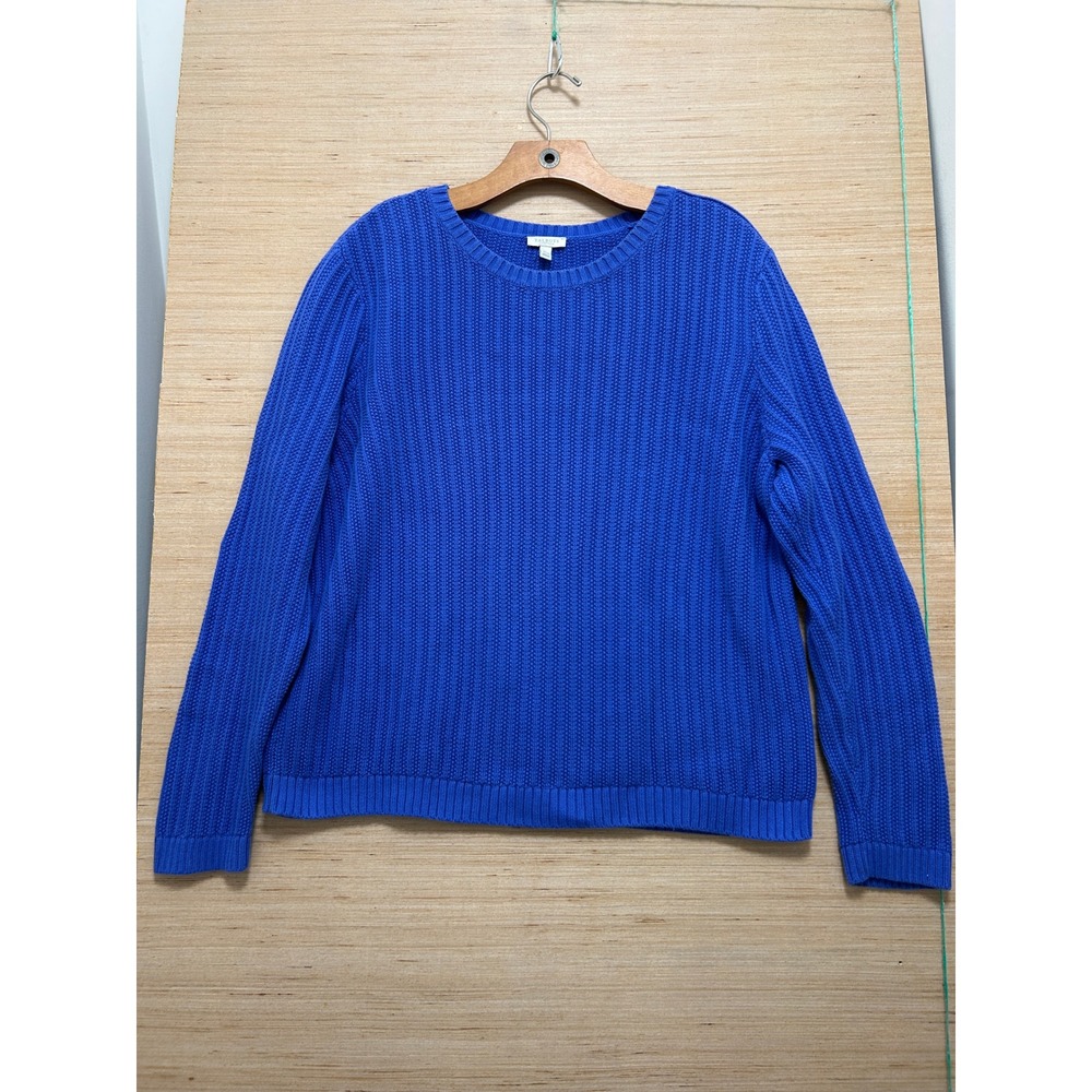 Talbots Petite XL Royal Blue Ribbed Knit‎ Sweater Shoulder Button Crew Neck Top